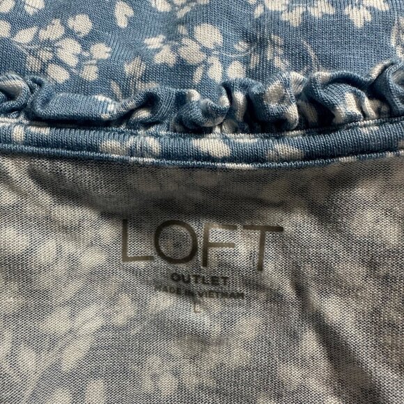 Loft Outlet Blue Floral Puff Sleeve Rayon Womens Top L Cottagecore Boho Romantic - Picture 3 of 6